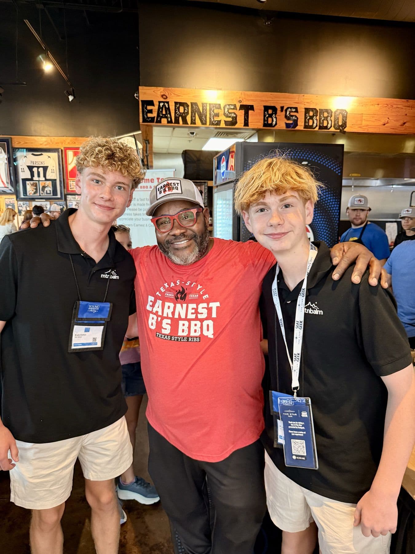 Brady and Parker at Earnest B’s BBQ in Frisco