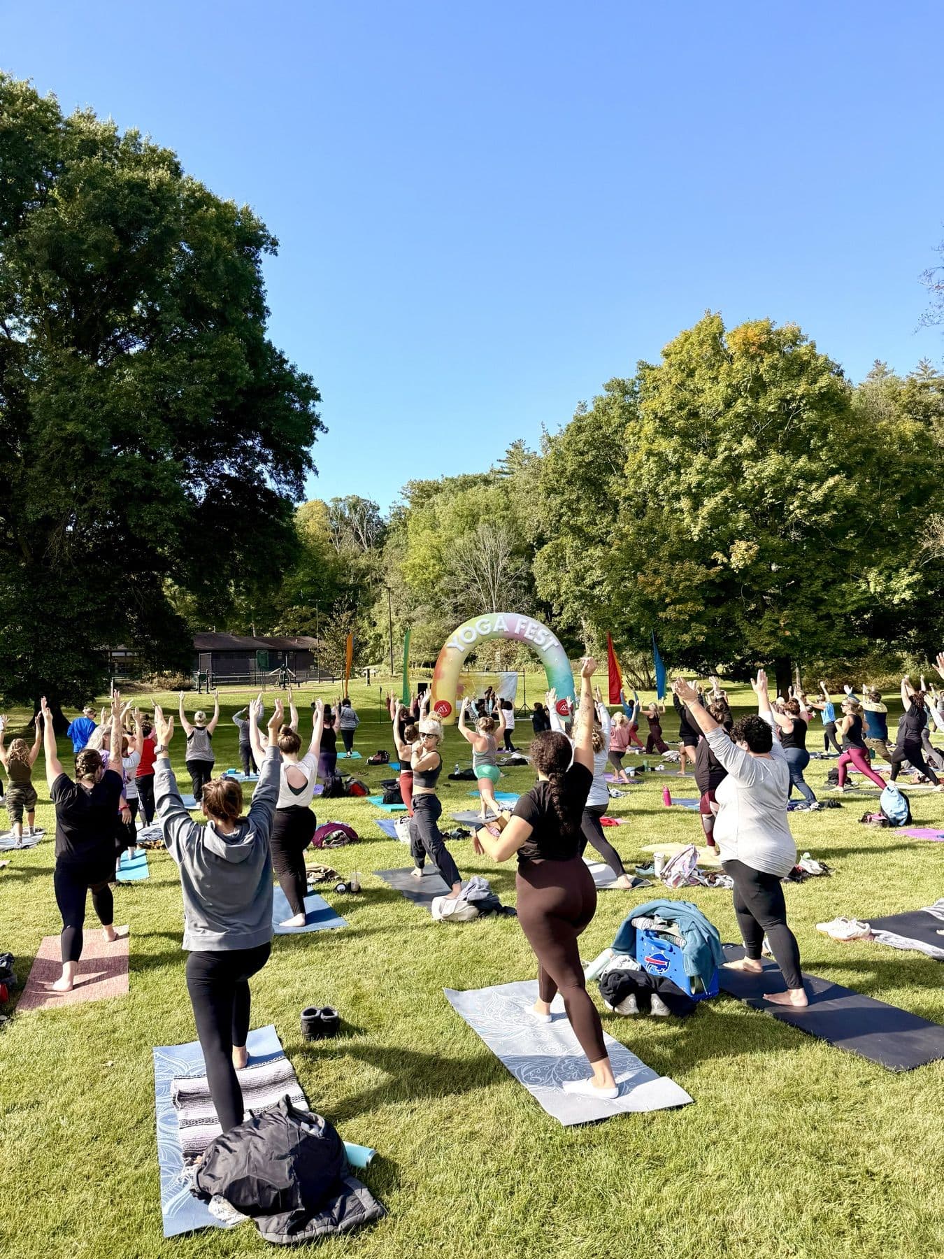 Yoga class on the lawn at the NYS Yoga Festival in Letchworth State Park