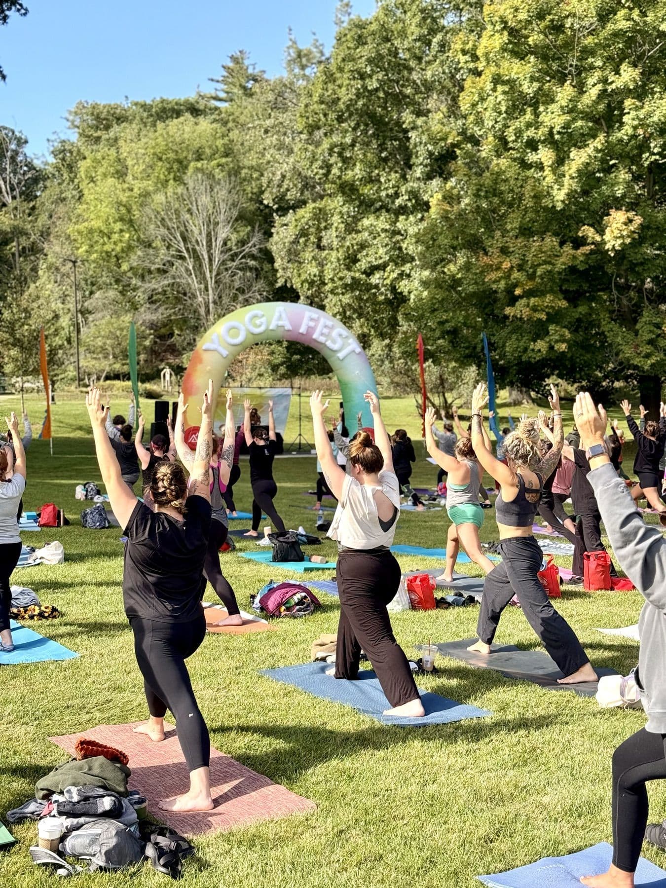 Yoga under the Yoga Fest arch at Letchworth State Park